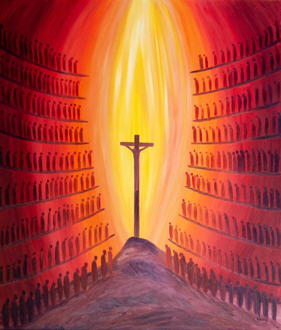 Por meio da Missa, cada geração do povo de Deus está presente ao único Sacrifício a Cristo representado no altar., 2001 (óleo a bordo) de Elizabeth Wang