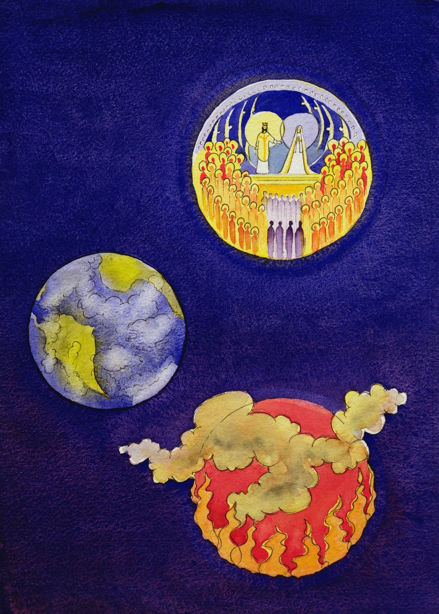 Através da misericórdia de Cristo, esperamos alcançar o Céu e evitar o Inferno, 2005 (w - c no papel) de Elizabeth Wang