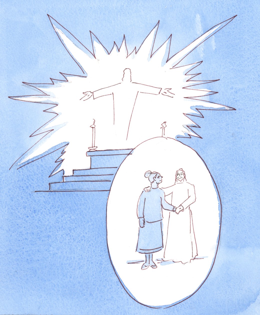 Temos razão em nos unir à oferta de si de Cristo na Missa, mas damos mais glória a Deus Pai se fizermos uma pausa na oração privada, ao longo do dia, para renovar a nossa oferta, 2004 (w de Elizabeth Wang