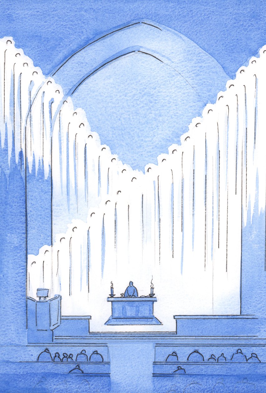 Fazemos bem em saudar os Santos Anjos que, em guarda, orando, enchem o Santo Lugar que é o nosso santuário, 2002 (w - c no papel) de Elizabeth Wang