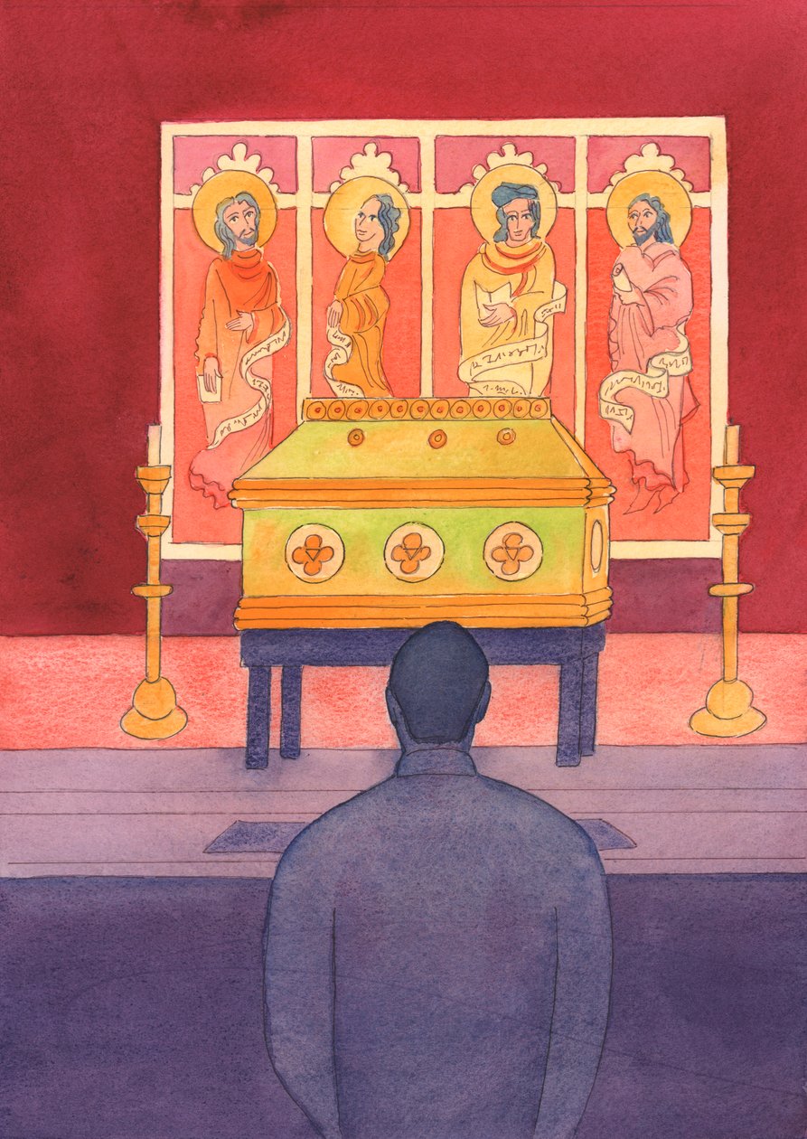 Temos um relacionamento vivo com os santos que morreram, então devemos conversar com eles, 2003 (w - c no papel) de Elizabeth Wang