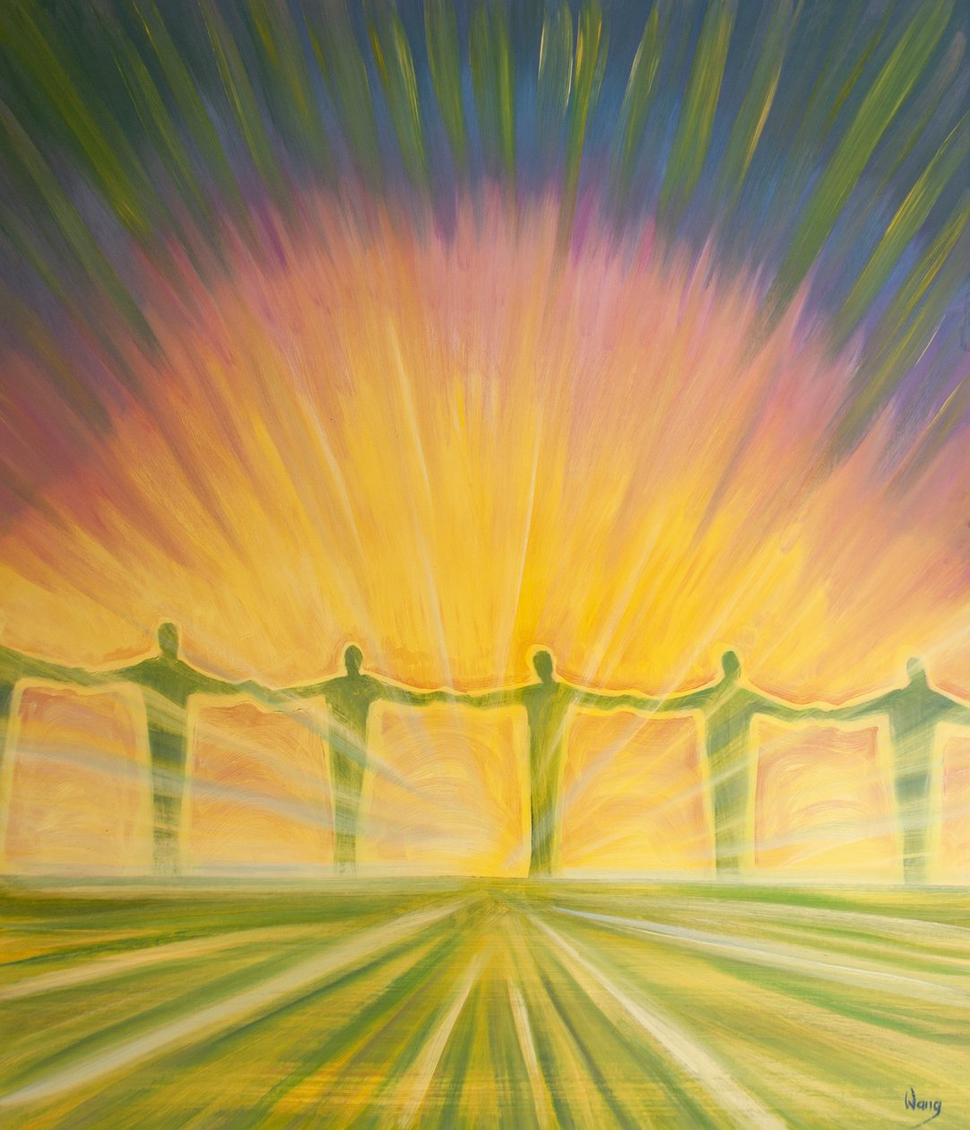 Só temos que estar aqui na missa, para pedir, receber e aceitar todas as bênçãos que Cristo oferece - unidos a Ele, 2000 (óleo a bordo) de Elizabeth Wang
