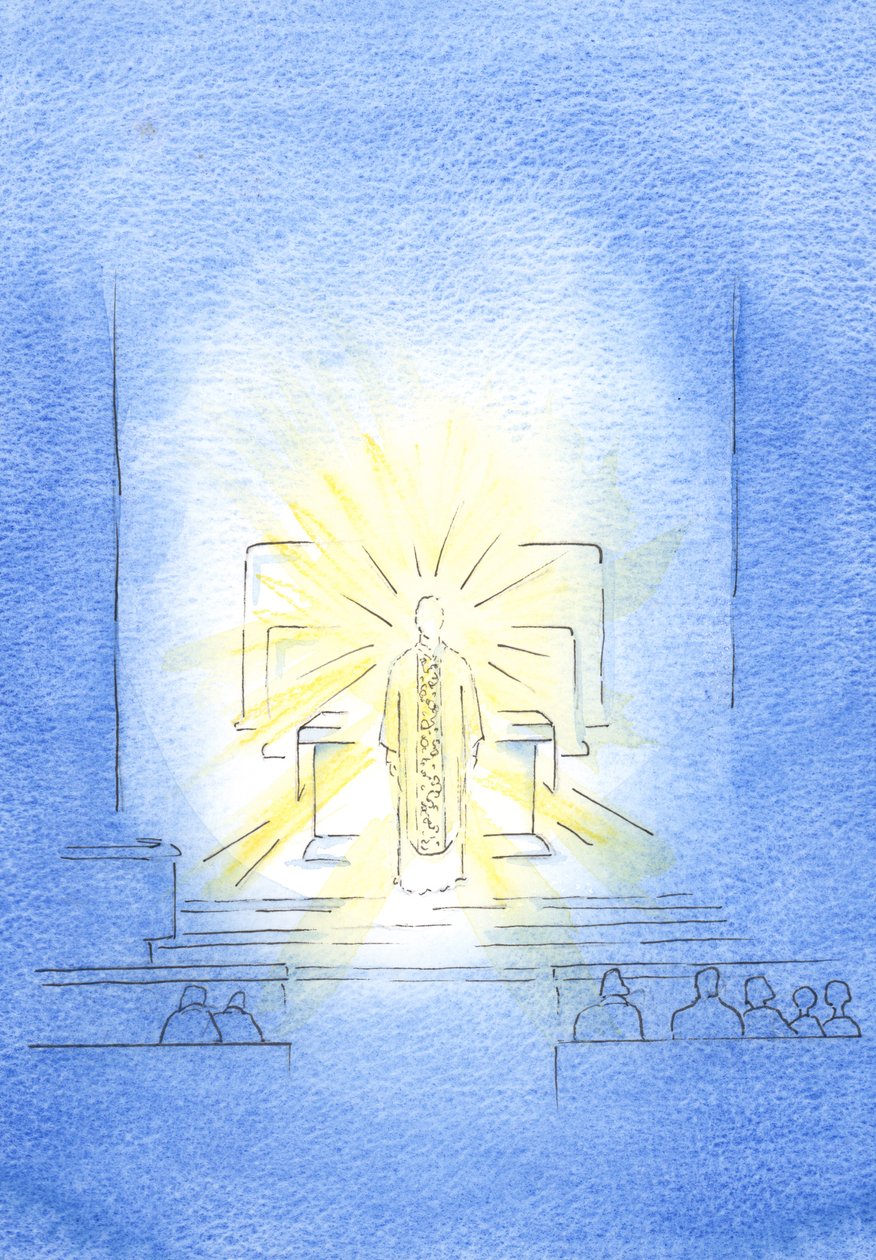 Nós mesmos, pela graça de Deus, podemos derrubar as barreiras que nos separam de Cristo, 2002 (w - c no papel) de Elizabeth Wang