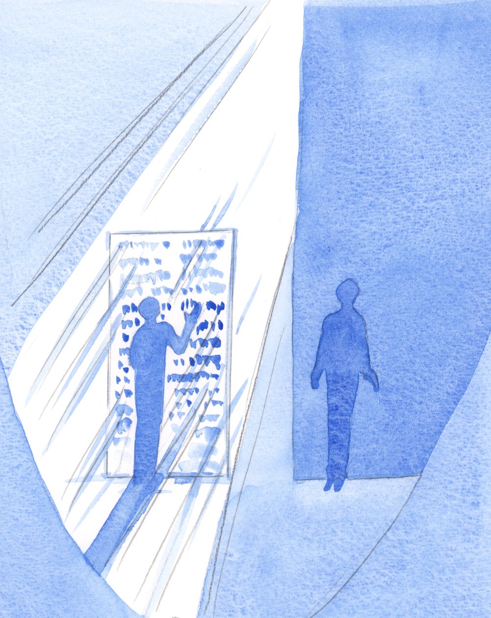 Vemos as Sagradas Escrituras como palavras impressas no papel, mas a luz e a sabedoria de Deus derramam o texto sobre aqueles que se aproximam delas, enquanto outros escolhem permanecer na escuridão, 2001 (w - c on pap de Elizabeth Wang