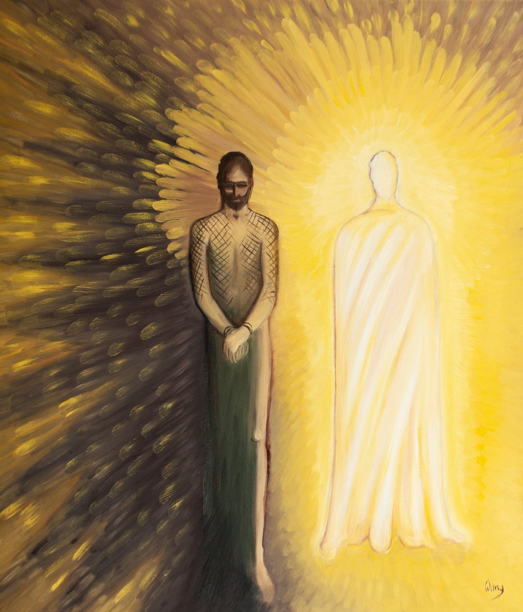 Devemos ter em mente duas imagens de Cristo: de Cristo ferido e Cristo triunfante, 2001 (óleo a bordo) de Elizabeth Wang