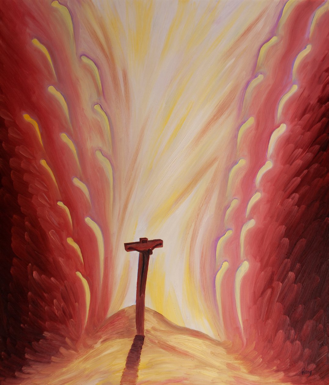 Quando Cristo morreu por nós, para tirar nossos pecados, os anjos esconderam seus rostos de horror, 2001 (óleo a bordo) de Elizabeth Wang