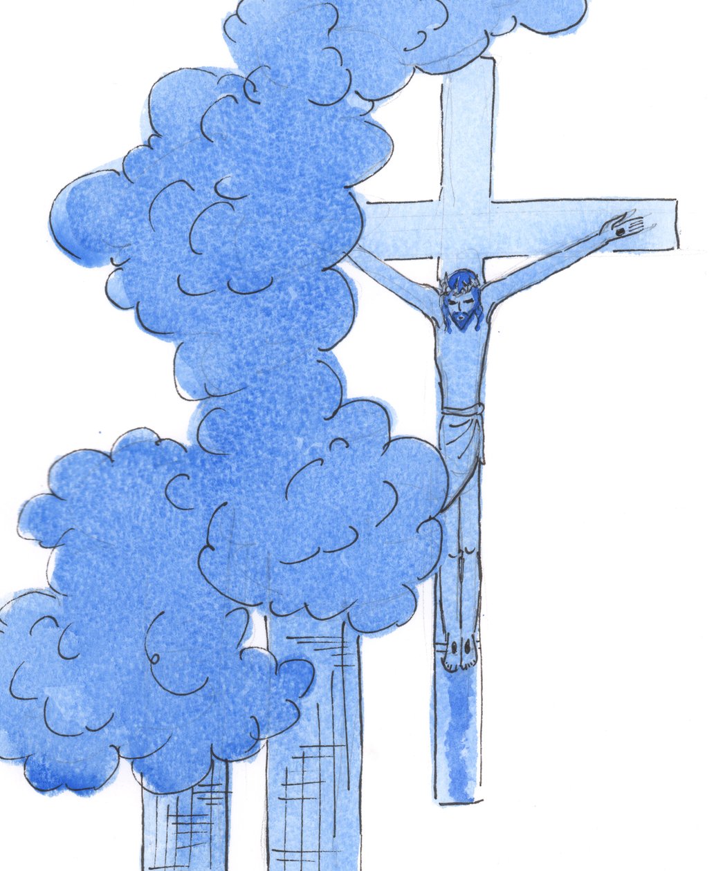 Quando Cristo estava pendurado na cruz em tormento, Ele estava ciente de todas as tragédias humanas desde o início até o fim da vida - incluindo os sofrimentos daqueles em 11 de setembro de 2003 (w - c no papel) de Elizabeth Wang