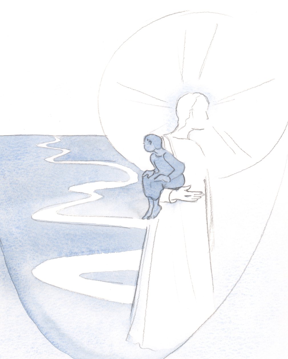 Quando confio em Cristo, em oração silenciosa, sou como uma criança pequena que é carregada em Sua vitalidade e alegria., 2000 (w - c no papel) de Elizabeth Wang