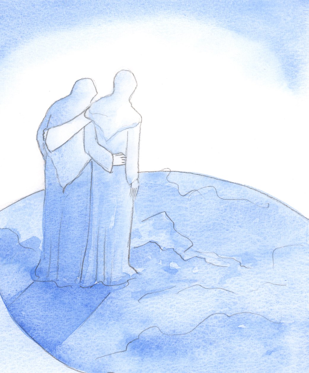 Quando Nossa Senhora saudou Isabel na Visitação, eles louvaram a Deus por Seu amor. Nossa Senhora teve em mente o mundo inteiro que Seu Filho desejava ajudar, 2002 (w - c no papel) de Elizabeth Wang
