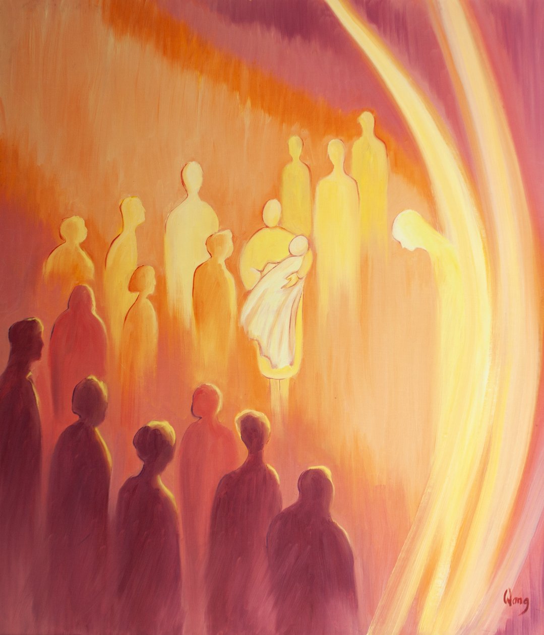 Quando uma criança recebe Vida Divina no batismo, seu anjo da guarda fica cheio de alegria, 2000 (óleo a bordo) de Elizabeth Wang