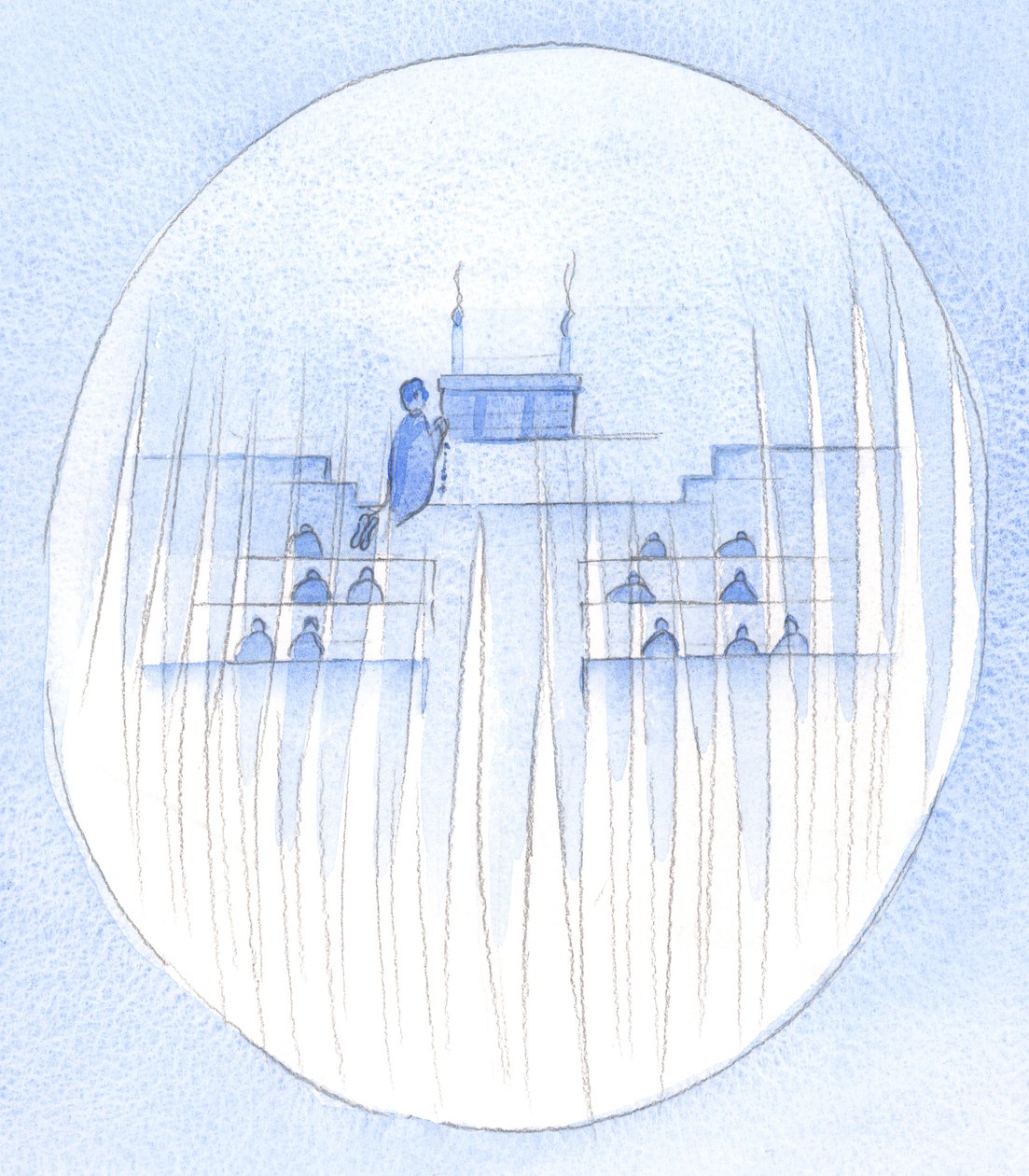 Quando os fiéis rezam o Santo Rosário, os Santos Anjos os rodeiam e vigiam, em silêncio reverente, 2002 (w - c no papel) de Elizabeth Wang