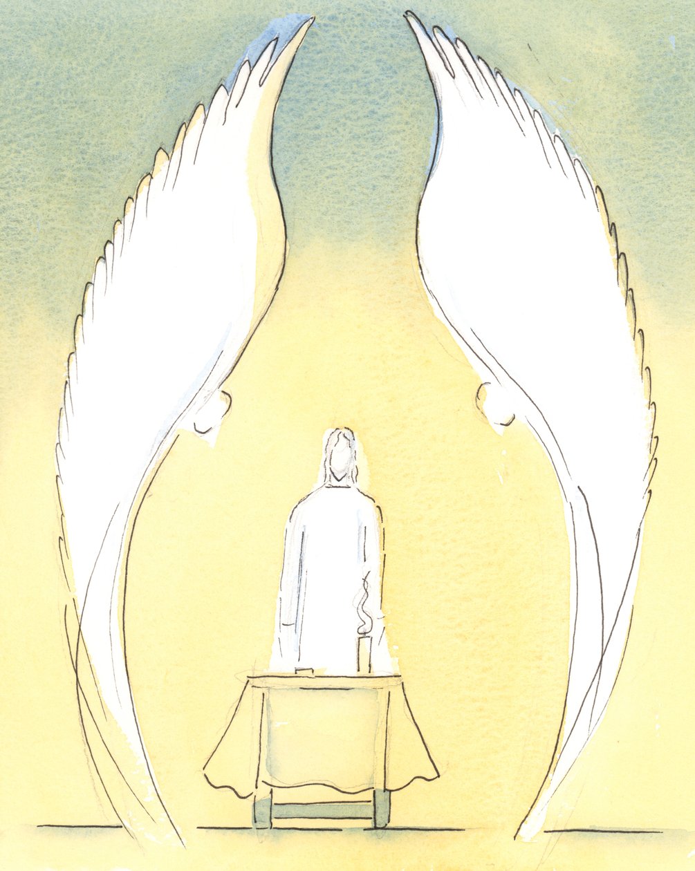 Quando o Santíssimo Sacramento é levado à casa de um doente, é verdadeiramente Cristo que está ali sacramentalmente presente, guardado como sempre pelos Anjos que O amam e adoram., 2004 (w - c no papel) de Elizabeth Wang