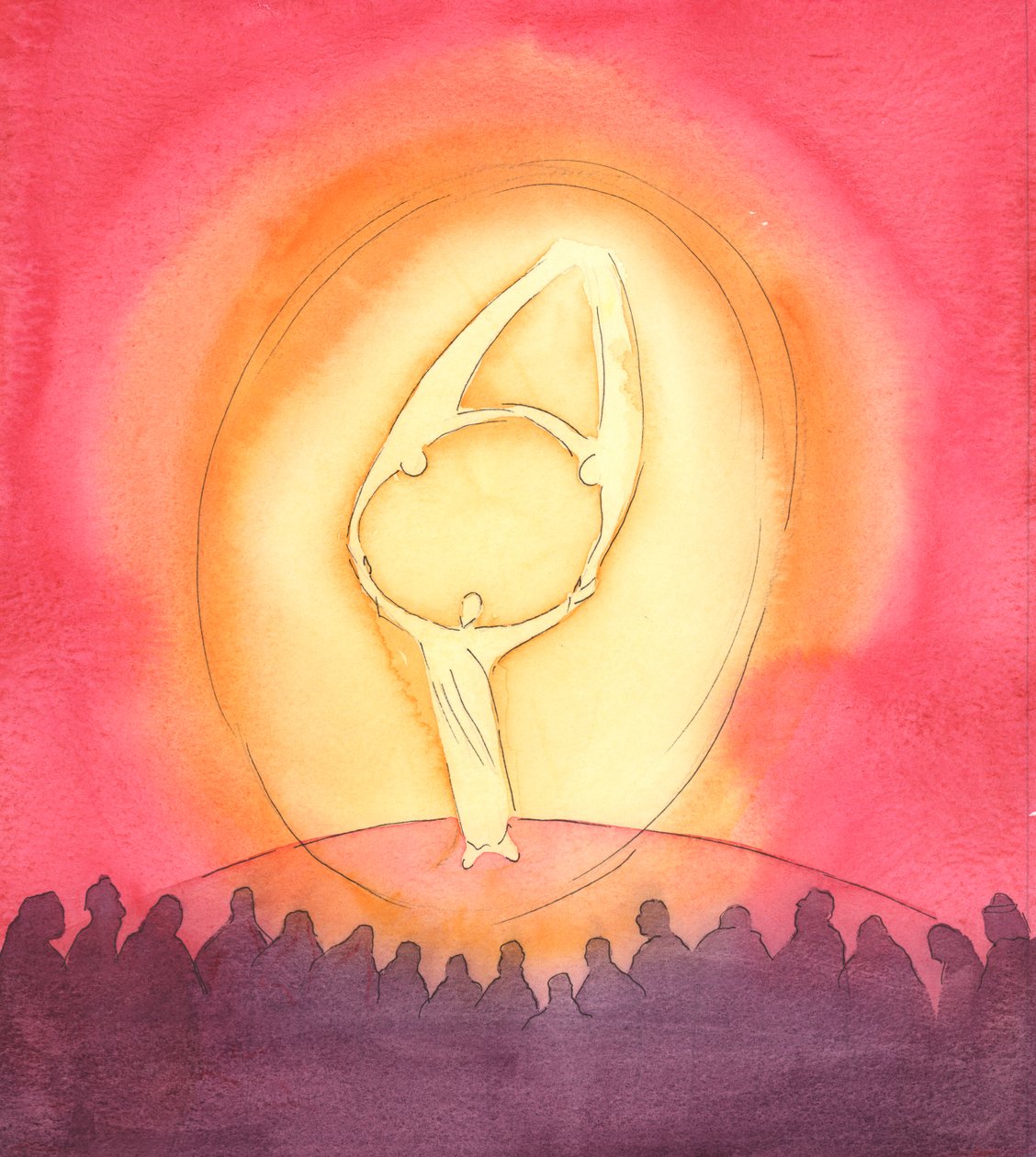 Quando encontramos Cristo, sempre encontramos o Pai e o Espírito Santo. As Três Pessoas Divinas são ativas e vivas, nunca separadas, pois nos convidam a compartilhar sua vida, 2003 (w - c no papel) de Elizabeth Wang