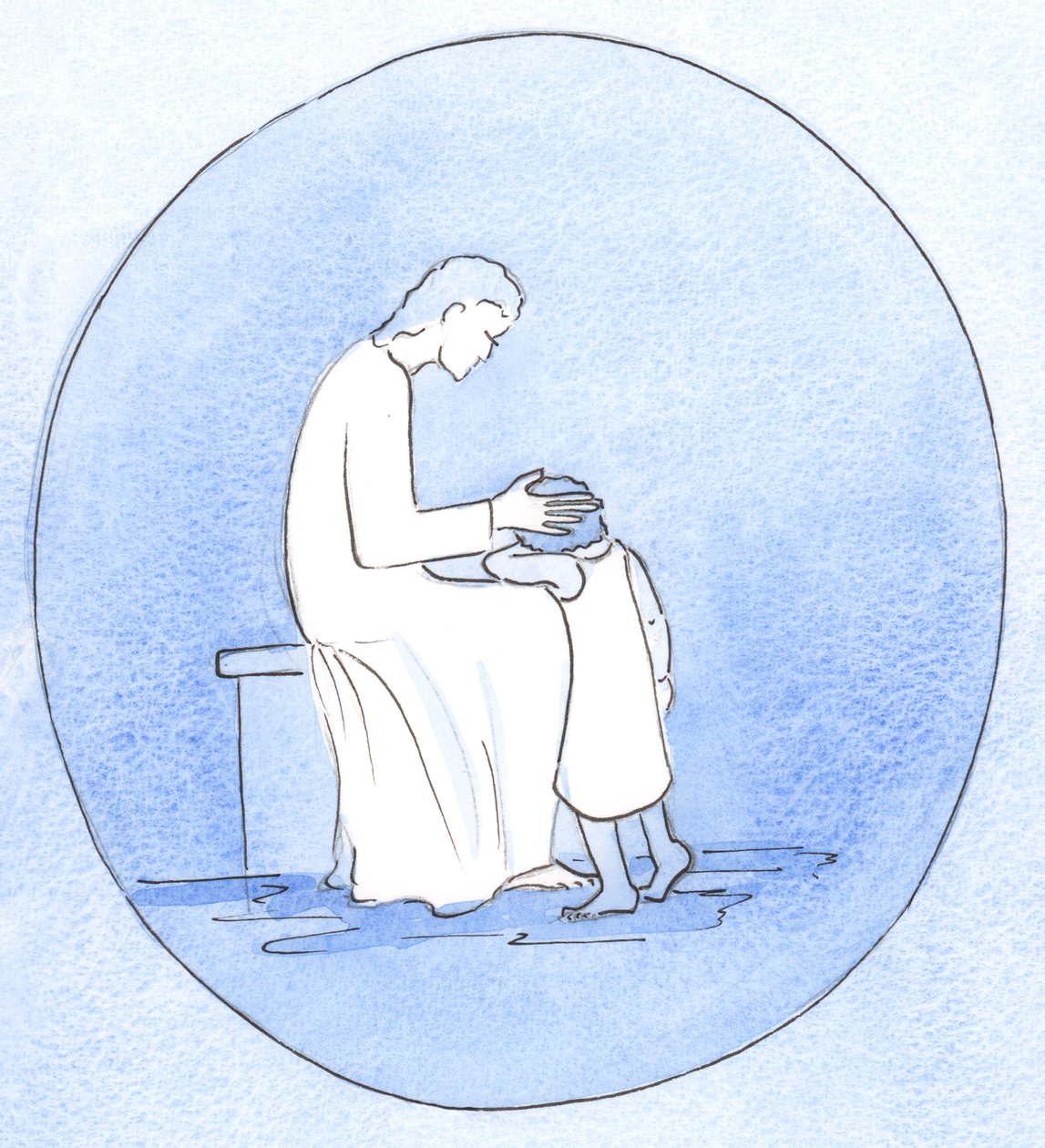 Quando nos arrependemos dos nossos pecados, Jesus Cristo olha para nós com ternura como quando uma mãe abraça o seu filho, 2001 (w - c no papel) de Elizabeth Wang