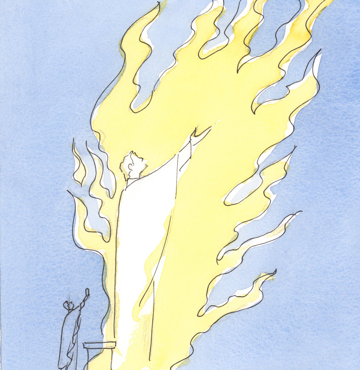 Sempre que o Santo Sacrifício é oferecido em nosso altar, Cristo que está presente em forma sacramental está louvando o Pai no amor ardente do Espírito Santo, 2003 (w - c no papel) de Elizabeth Wang