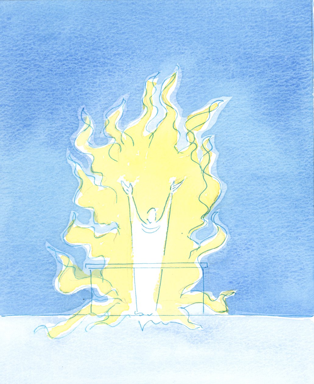 Sempre que o Santo Sacrifício é oferecido em nosso altar, Cristo que está presente em forma sacramental está louvando o Pai no amor ardente do Espírito Santo, 2003 (w - c no papel) de Elizabeth Wang