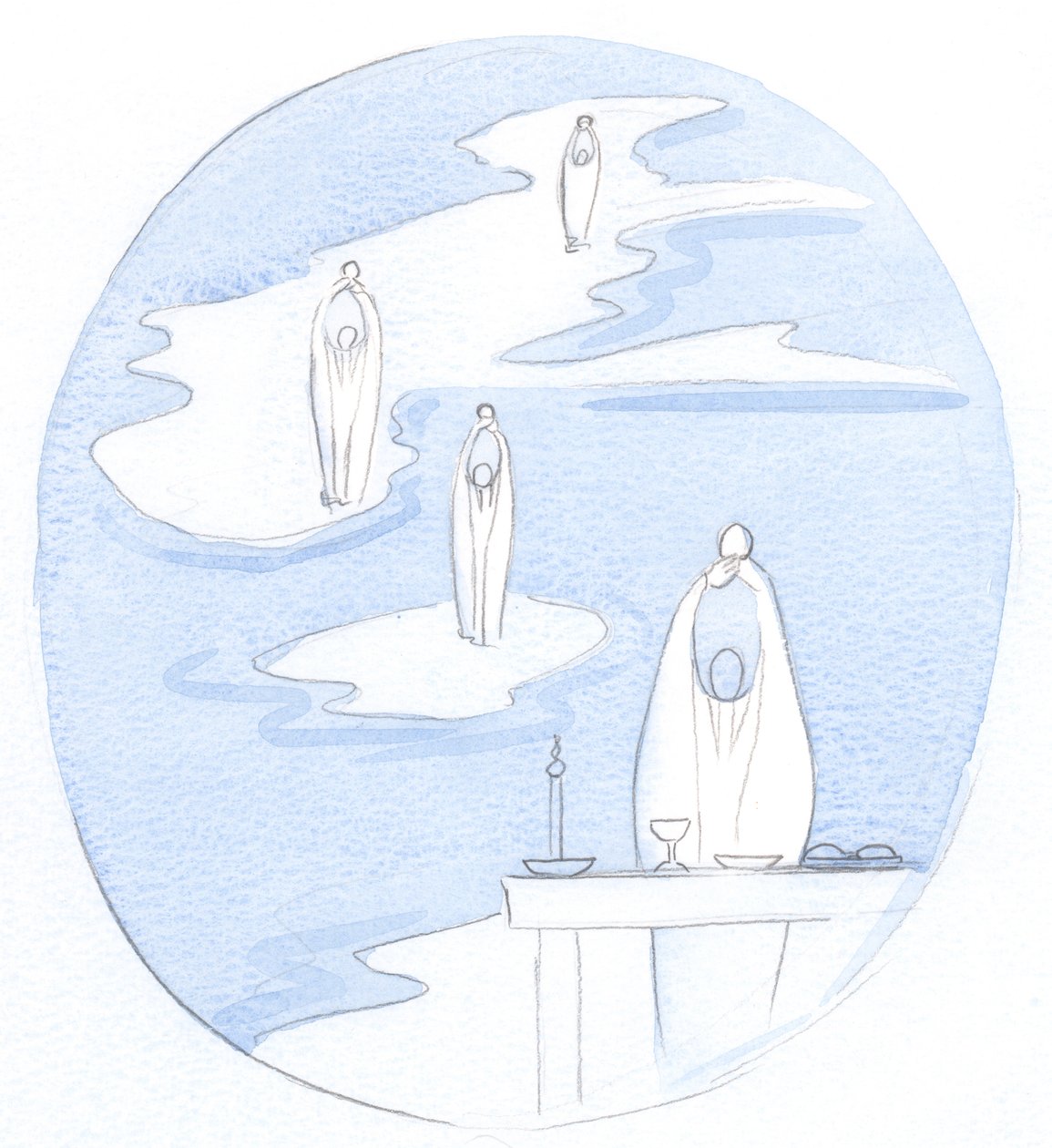 Sempre que um padre católico oferece o Santo Sacrifício da Missa, está Jesus Cristo, Presente com Seu Povo, 2000 (w - c no papel) de Elizabeth Wang