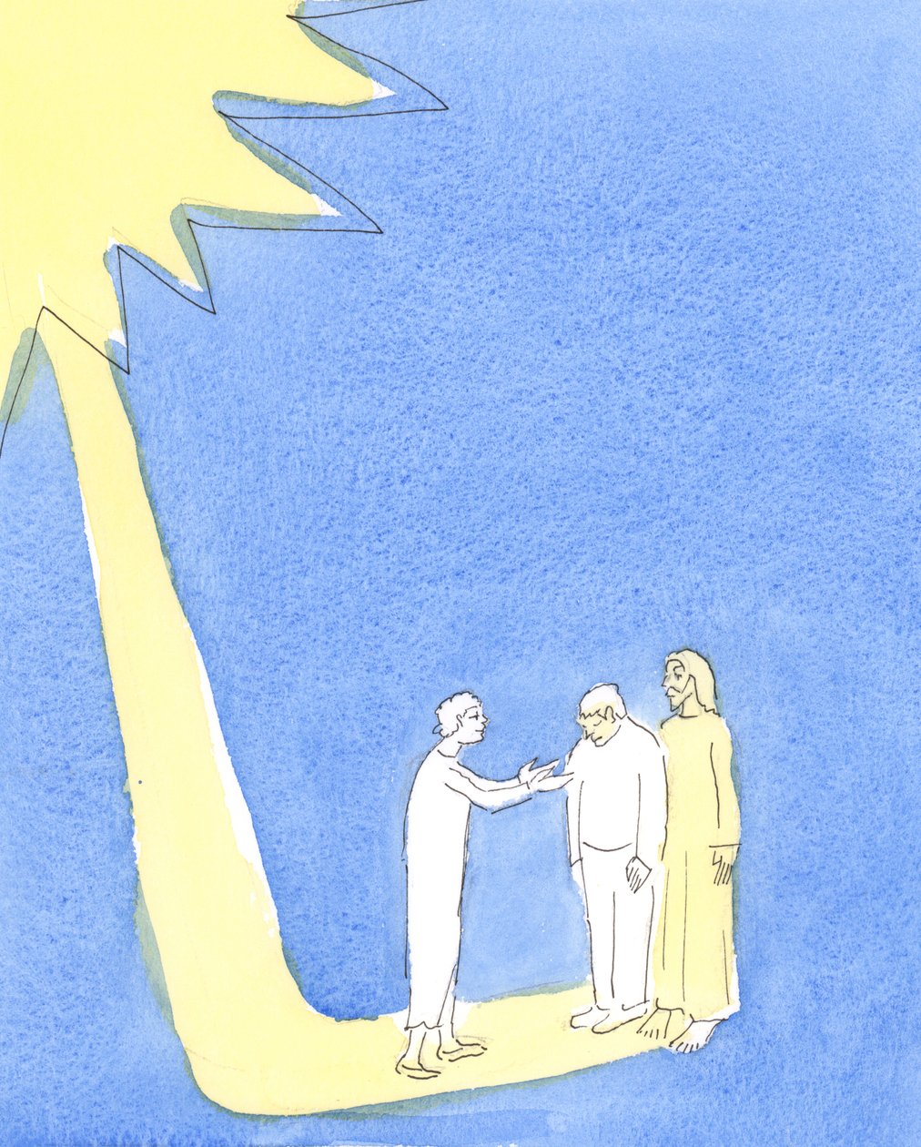 Quem está disposto a abandonar a oração para atender um próximo necessitado está, ao estender a mão para ajudar, estendendo-se a Cristo, que olha com amor e gratidão, 2004 (w - c no papel) de Elizabeth Wang