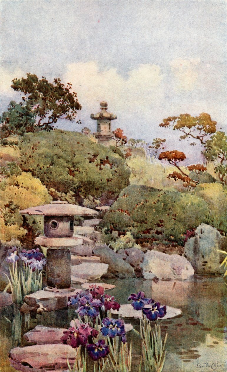 Um jardim de Tóquio (litografia a cores) de Ella Du Cane