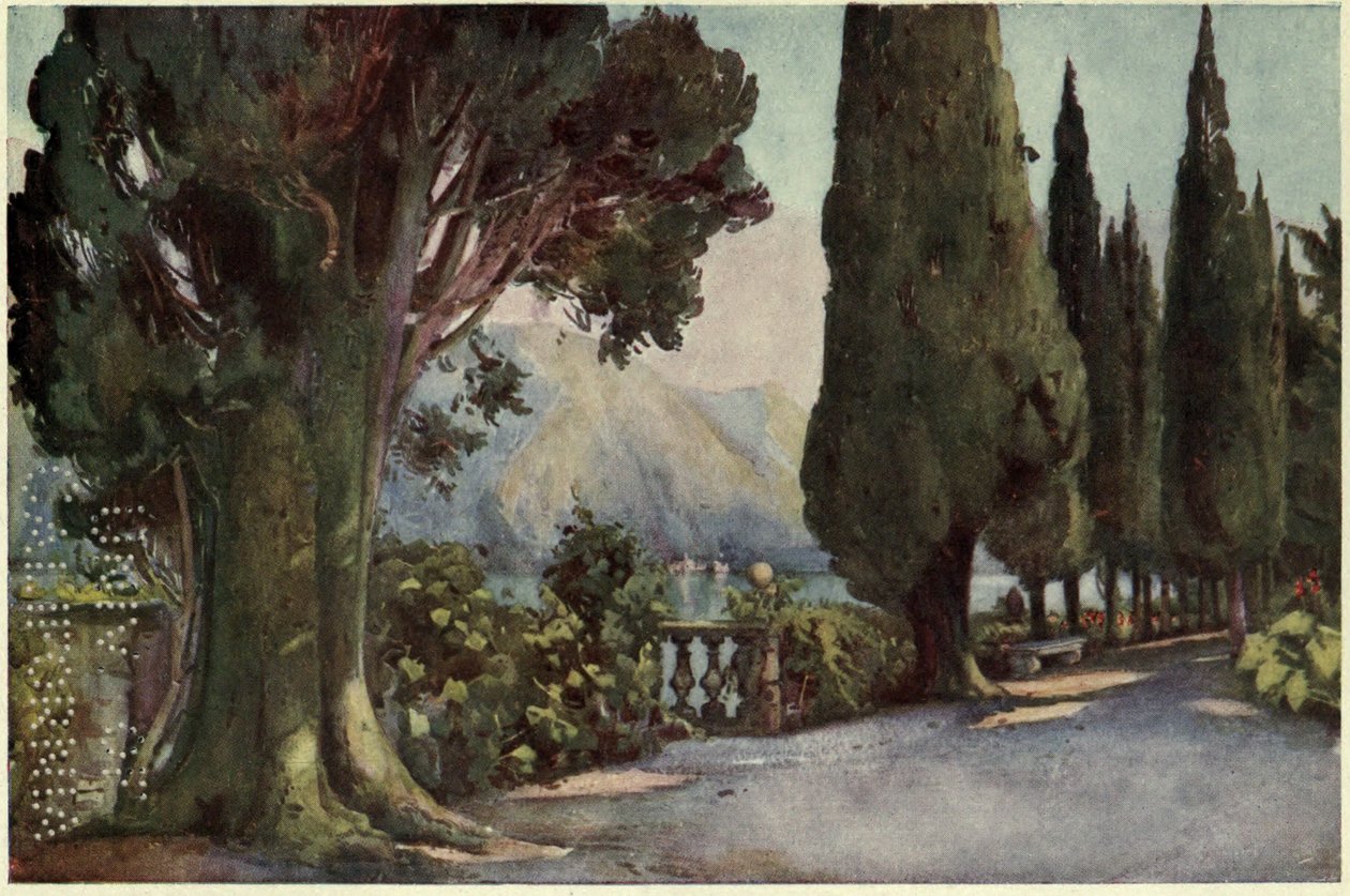 Cypress Avenue, Villa del Pizzo, Lago di Como, ilustração de 