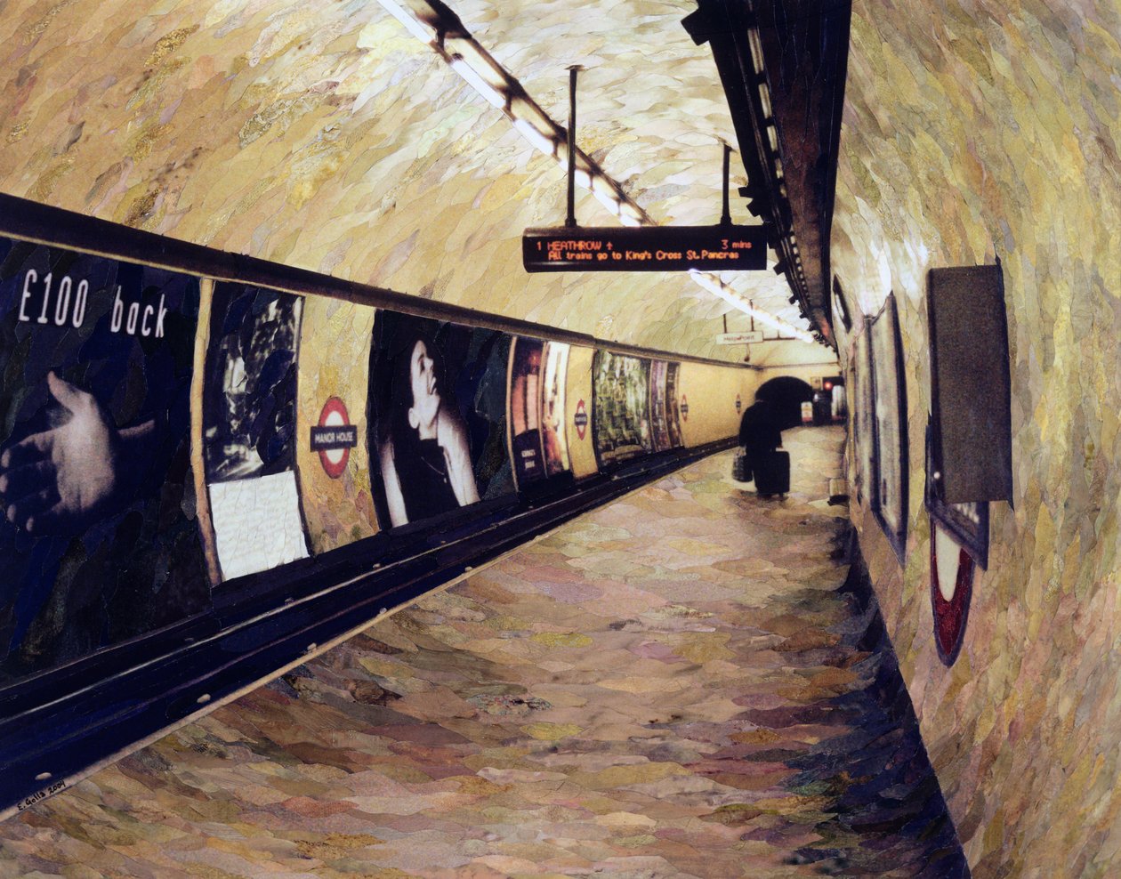 Todos os trens vão para King&39;s Cross St Pancras, 2004 (colagem de mosaico de papel) de Ellen Golla