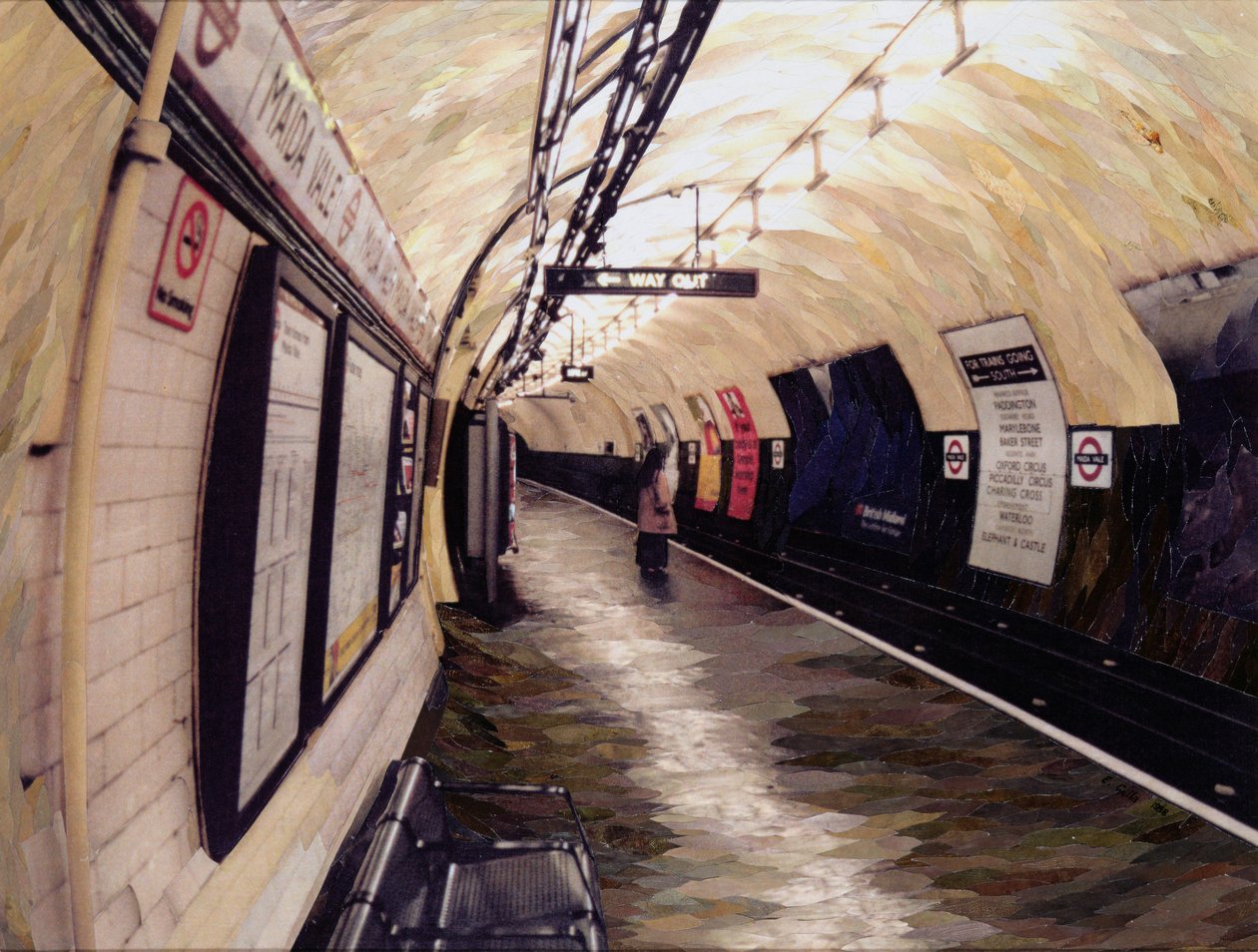 Esperando por um trem indo para o sul, 1998 (colagem de mosaico de papel) de Ellen Golla
