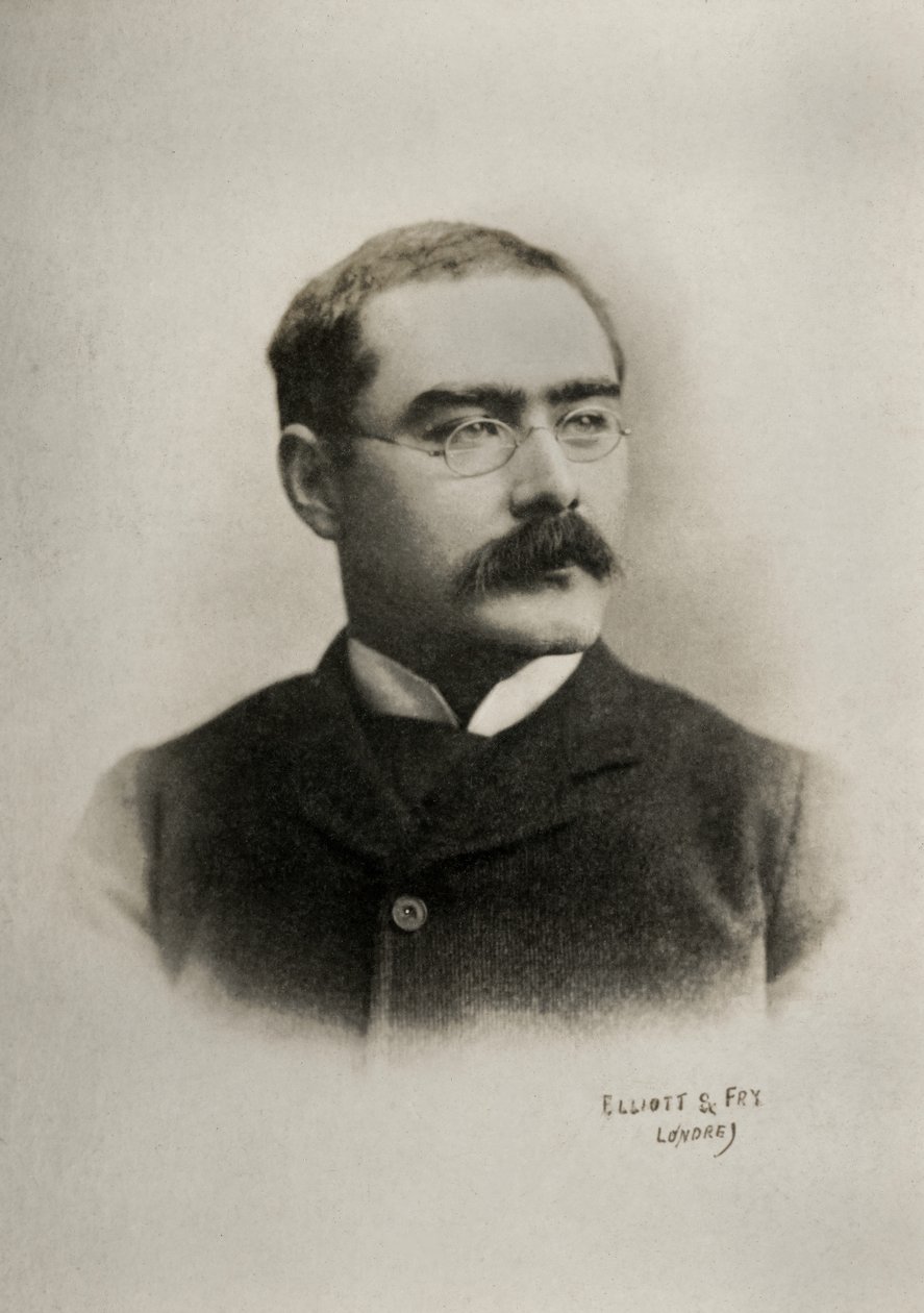Retrato do escritor inglês Rudyard Kipling (foto) de Elliott & Fry Photography Studio