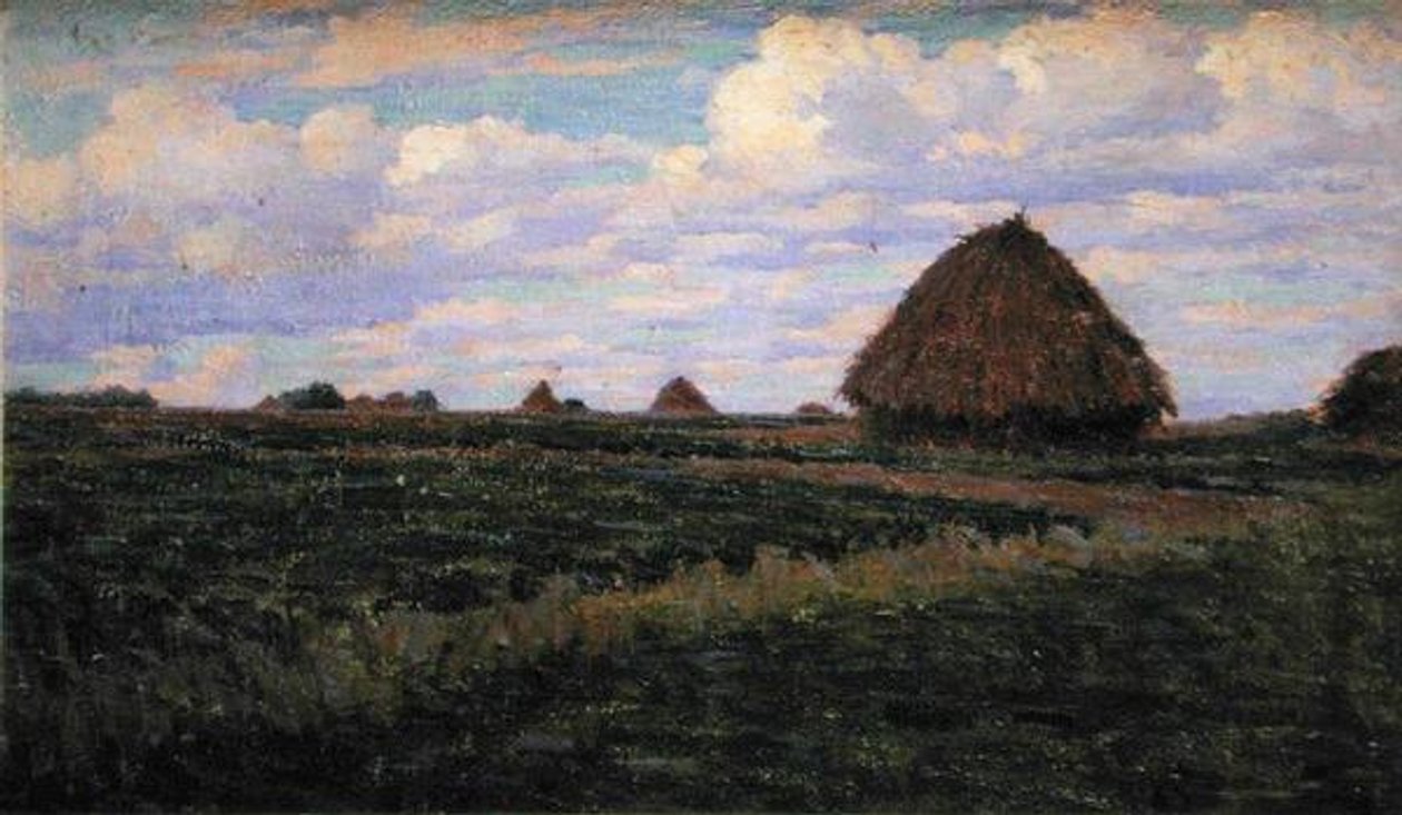 Palheiros em um Campo Verde (óleo sobre tela) de Elmer Boyd Smith