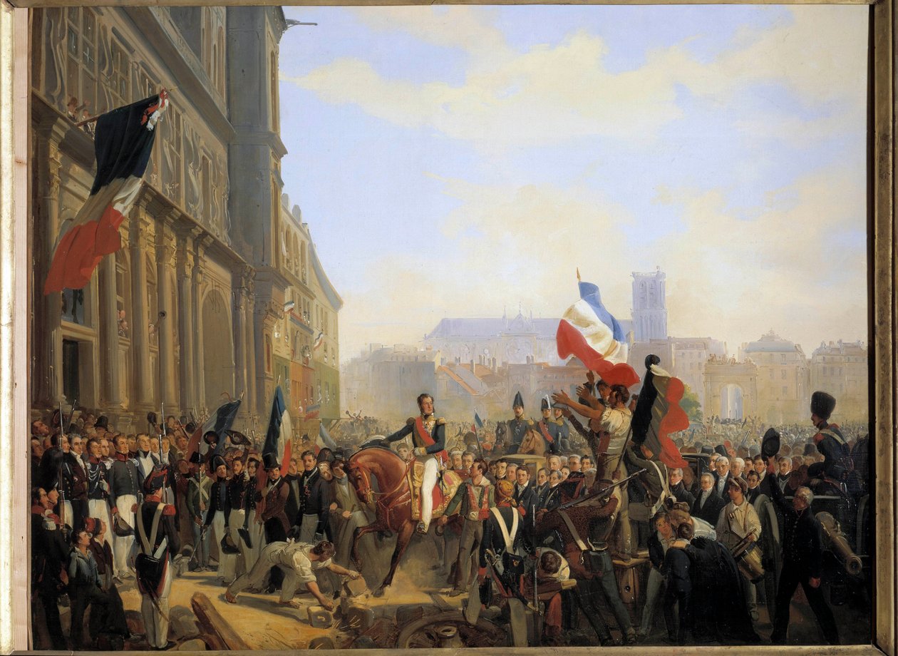 Revolução de Julho de 1830: Louis Philippe, Duque de Orleans (que se tornou Rei da França Louis Philippe 1er) (1773-1850), Tenente-General do Reino chegou à Câmara Municipal de Paris, em 31 de julho de 1830 de Eloi Firmin Feron