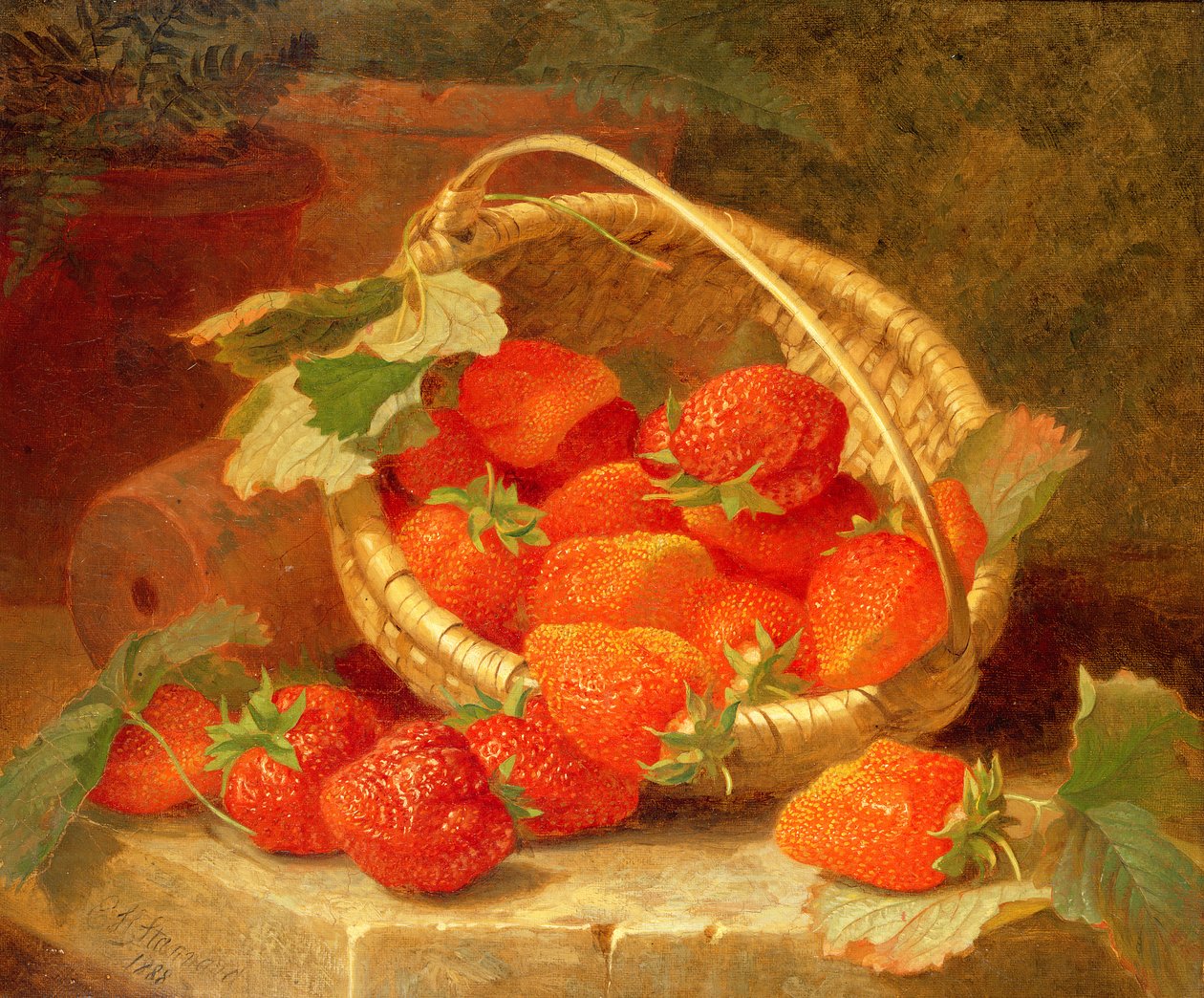 Uma cesta de morangos em uma borda de pedra, 1888 de Eloise Harriet Stannard