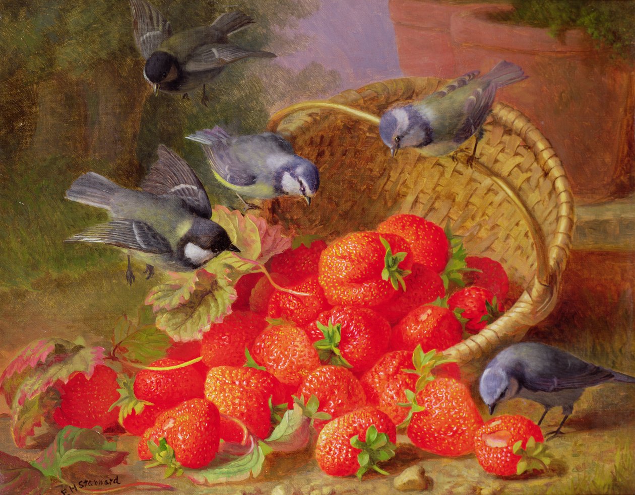 Ainda vida com morangos e Bluetits de Eloise Harriet Stannard