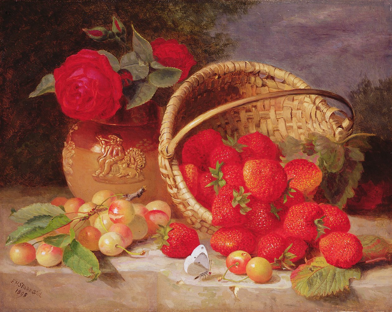 Ainda vida de cesta com morangos e cerejas, 1898 de Eloise Harriet Stannard