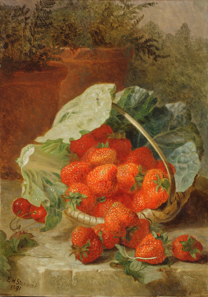 Morangos em uma folha de repolho, 1891 de Eloise Harriet Stannard