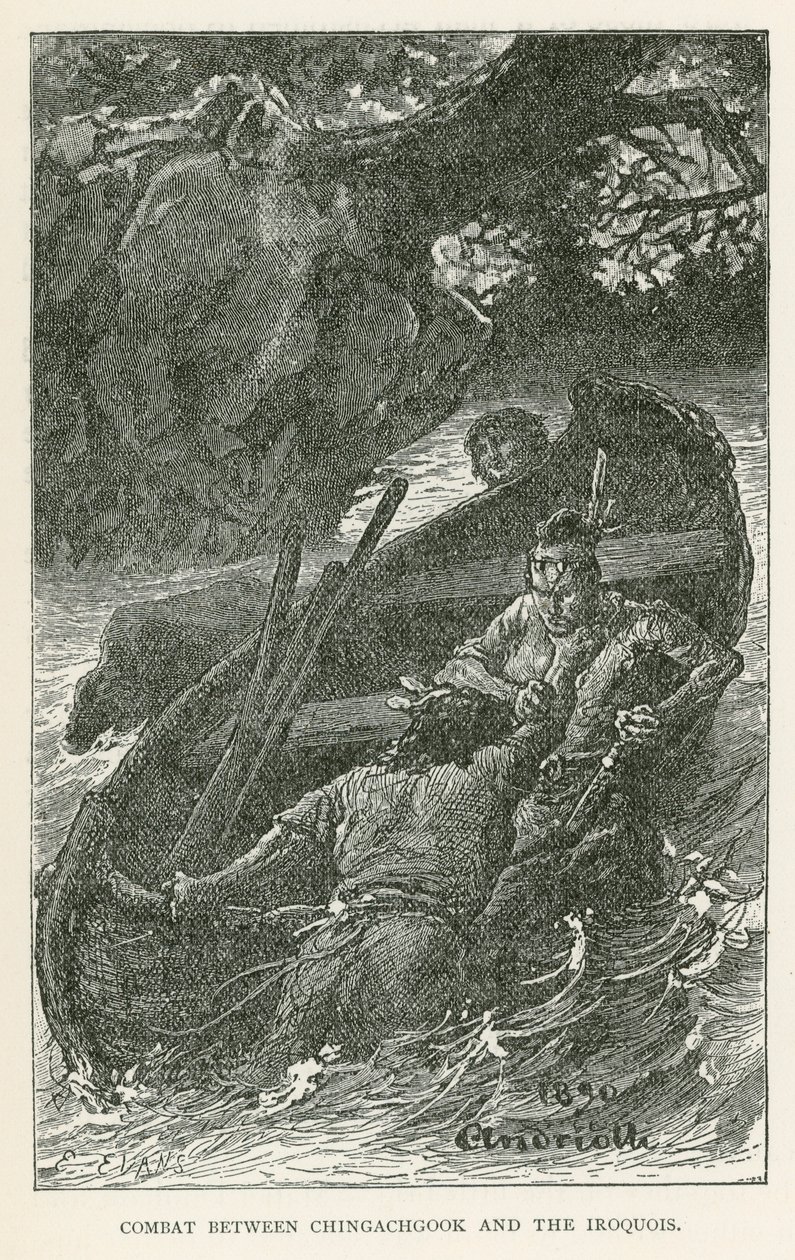 Combate entre Chingachgook e os iroqueses (gravura) de Elviro Michael Andriolli