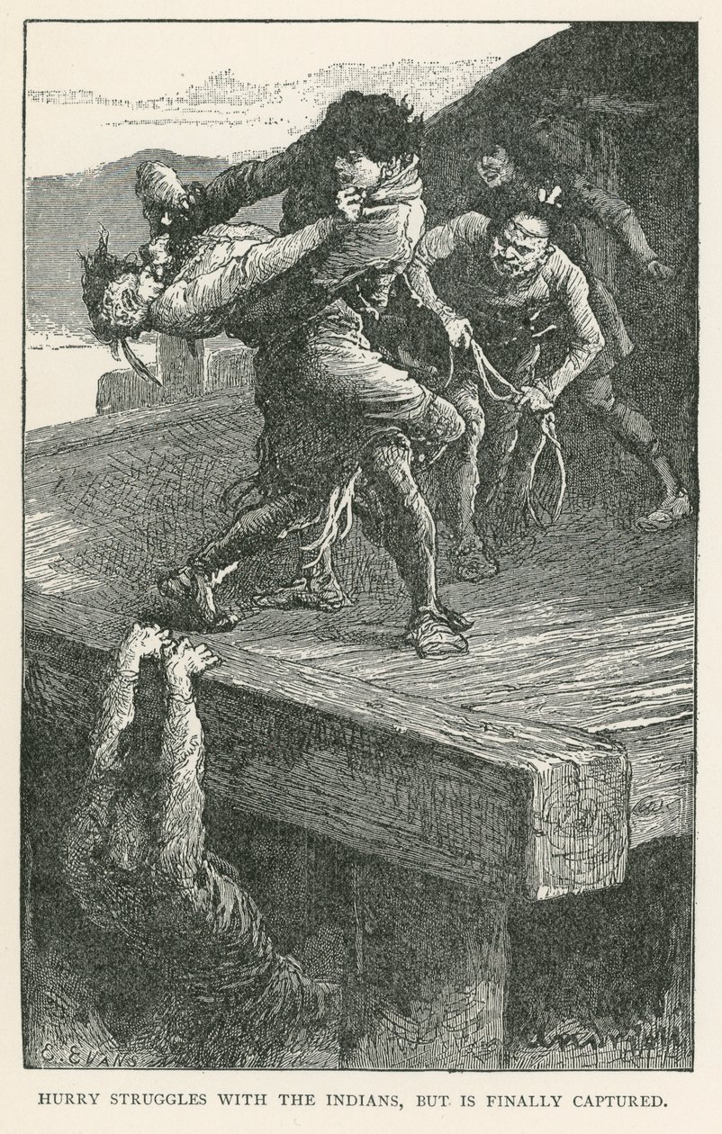Hurry luta contra os índios, mas acaba por ser capturado (gravura) de Elviro Michael Andriolli