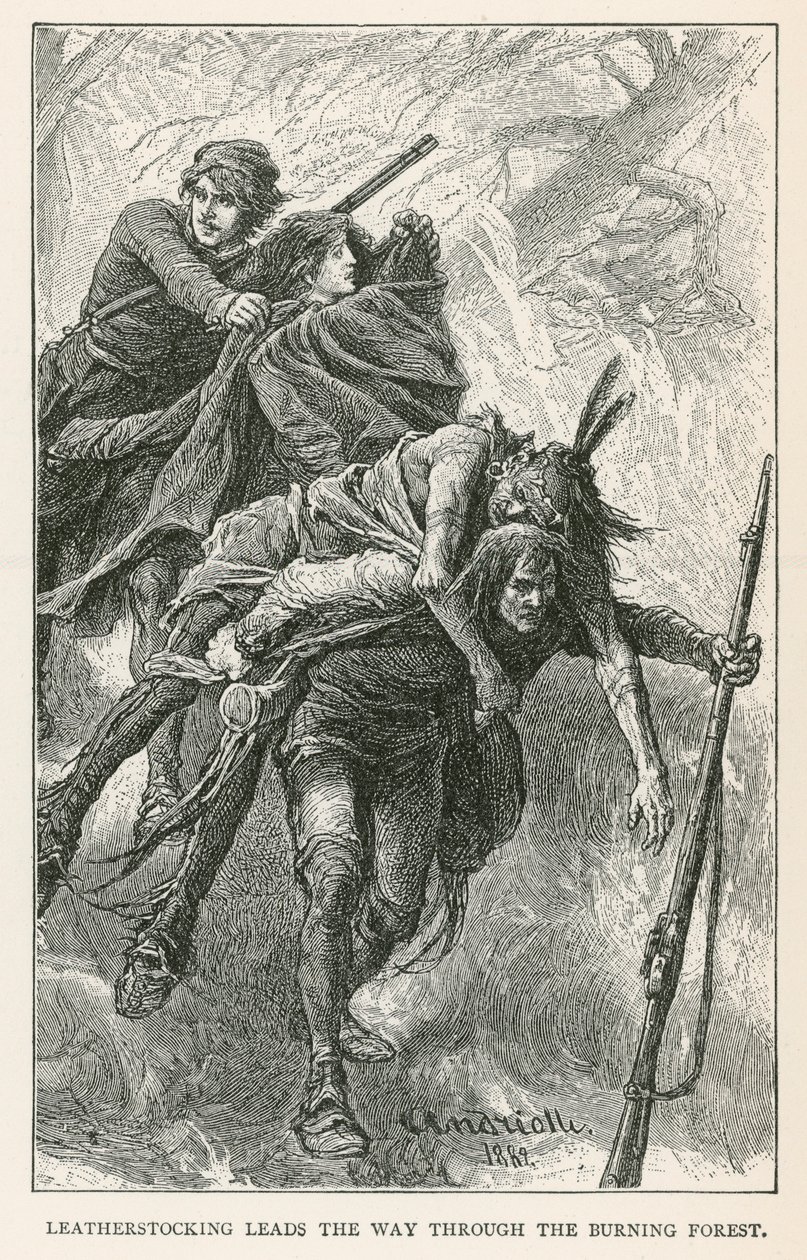 Meias de Couro abre caminho através da Floresta Ardente (gravura) de Elviro Michael Andriolli