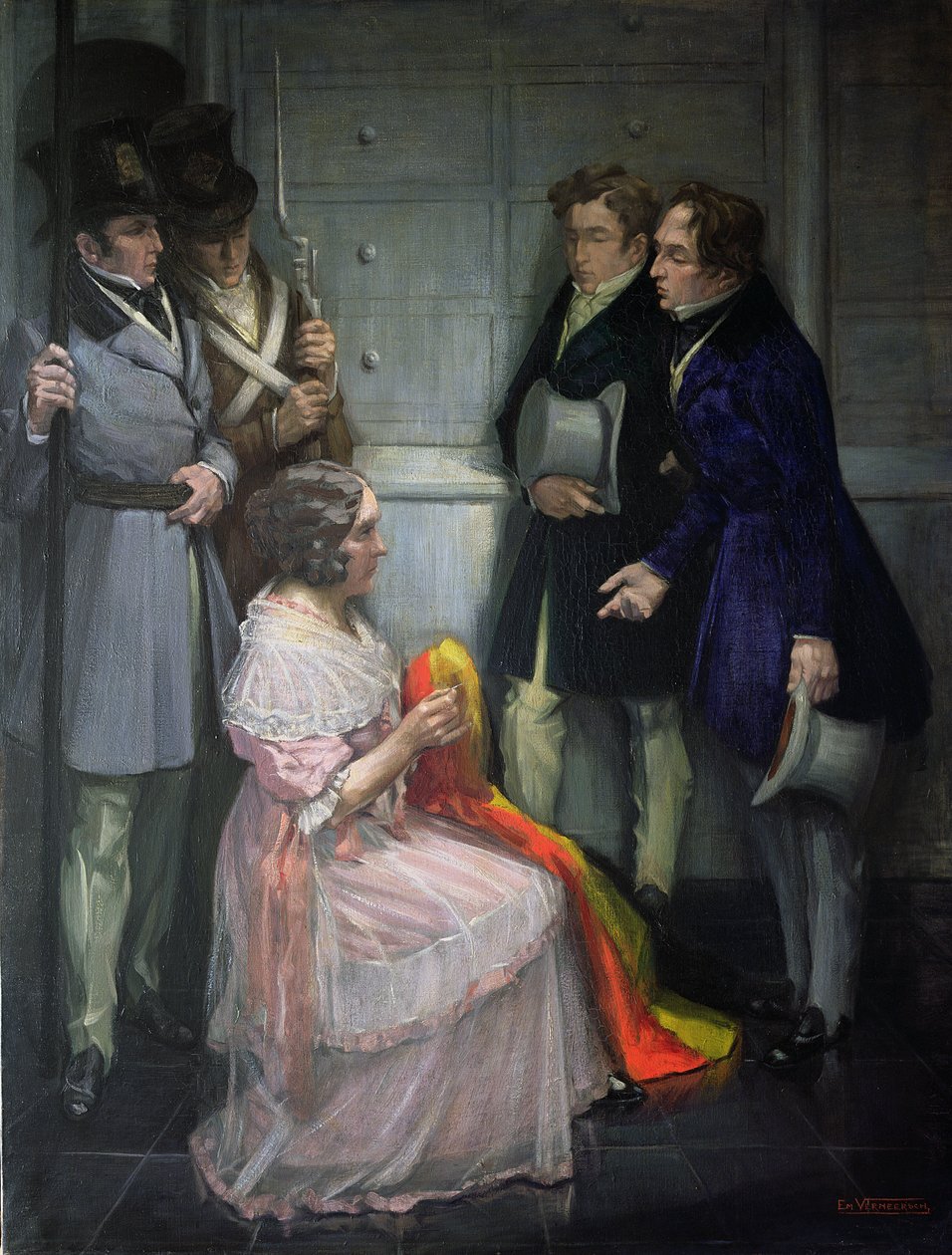 Sra. Abst Criando a Primeira Bandeira Belga, c.1830 de Em Vermeersch
