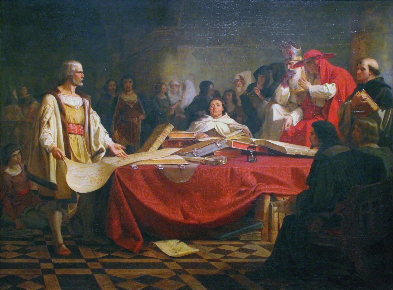 Cristóvão Colombo em frente ao conselho de Salamanca de Emanuel Leutze