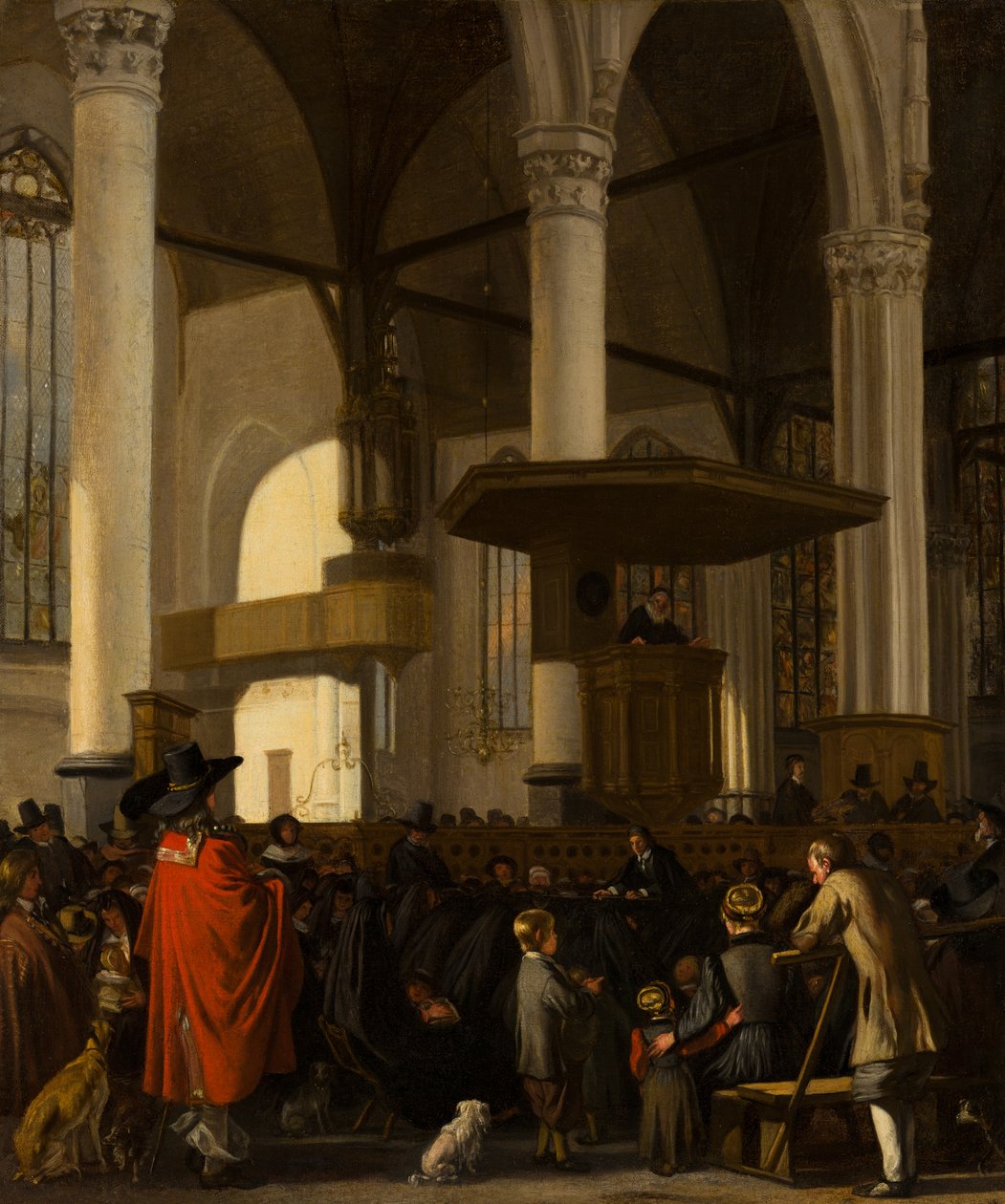 O Oude Kerk em Amsterdã durante um serviço de Emanuel de Witte