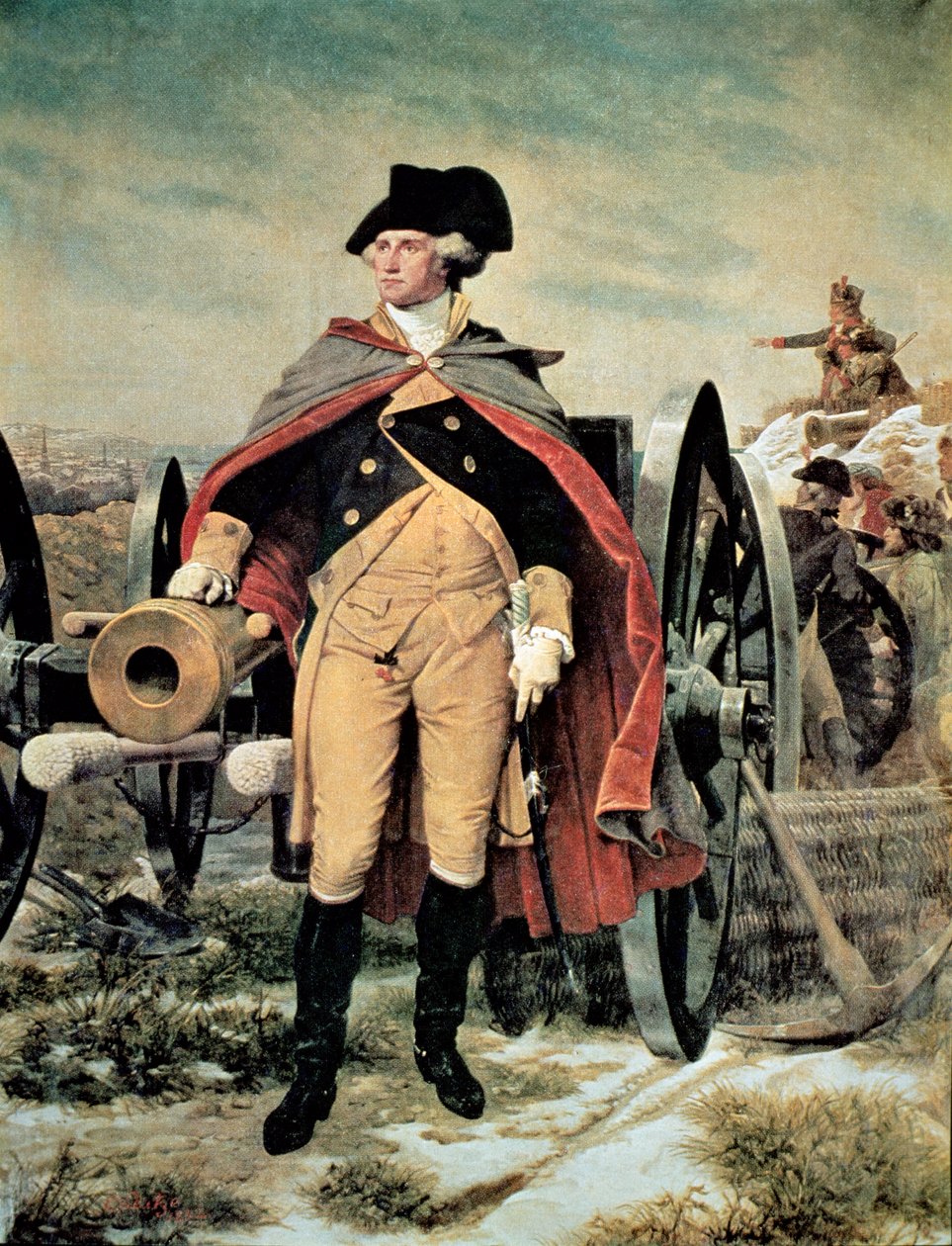 George Washington em Dorchester Heights, Massachusetts (cor litho) de Emanuel Gottlieb (after) Leutze