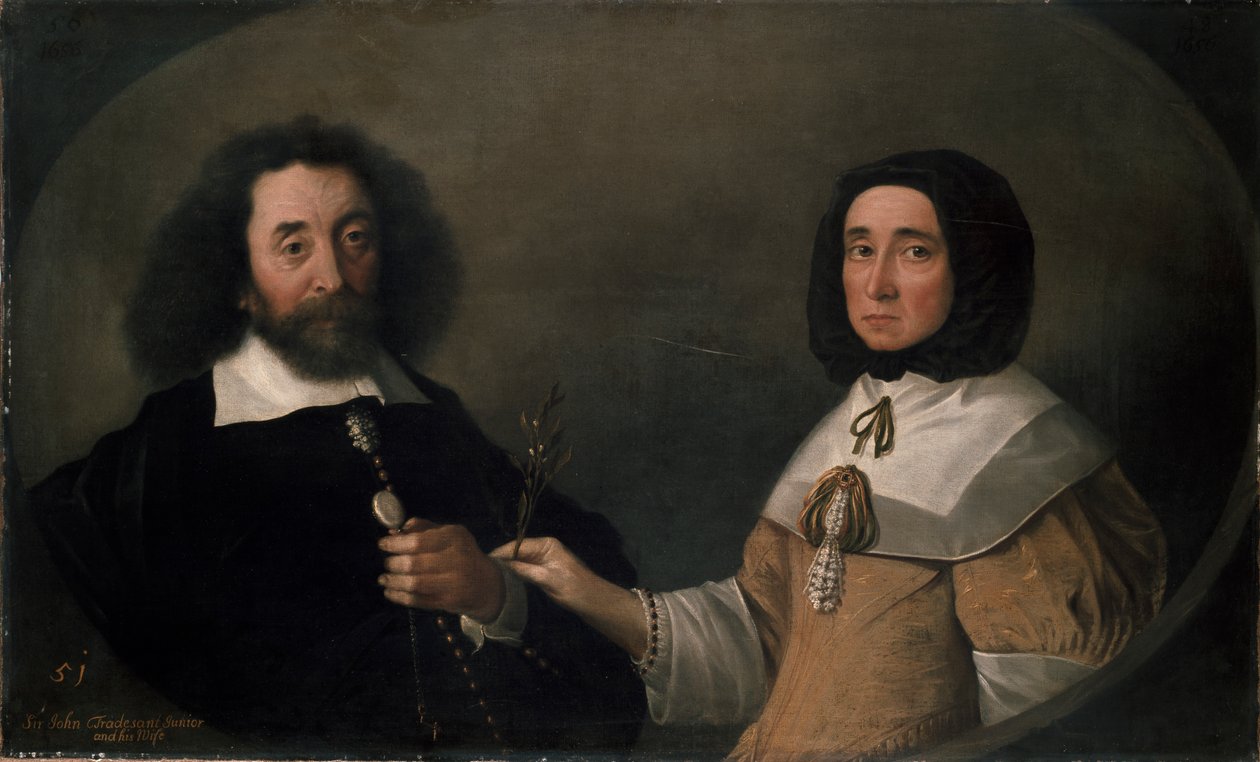 John Tradescant the Younger e Hester, sua segunda esposa, século XVII de Emanuel de Critz