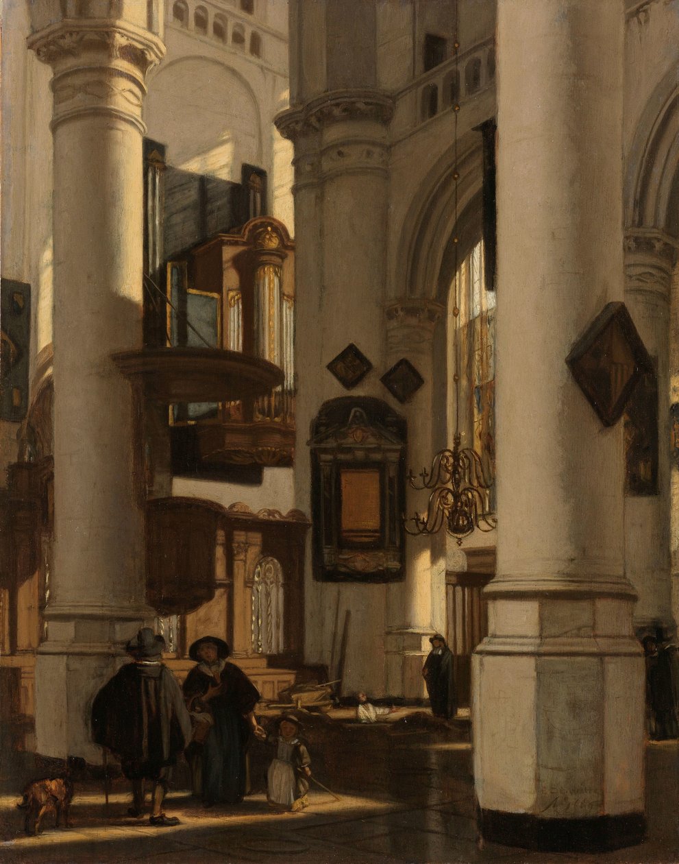 Interior de uma Igreja Protestante, Gótica, com uma Coveira no Coro
Interior de uma igreja protestante gótica com motivos da Velha e Nova Igreja de Amesterdão de Emanuel de Witte