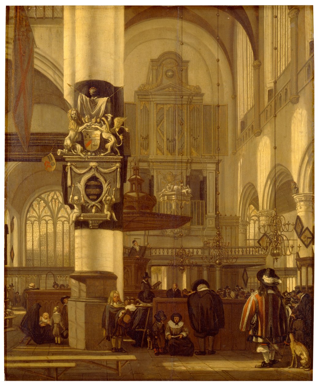 Interior de uma igreja (óleo sobre painel) de Emanuel de Witte