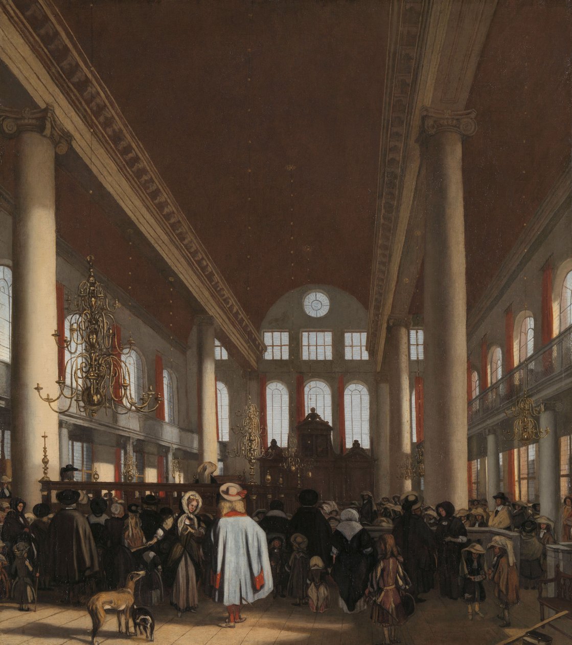Interior da Sinagoga Portuguesa em Amsterdã, 1680 de Emanuel de Witte