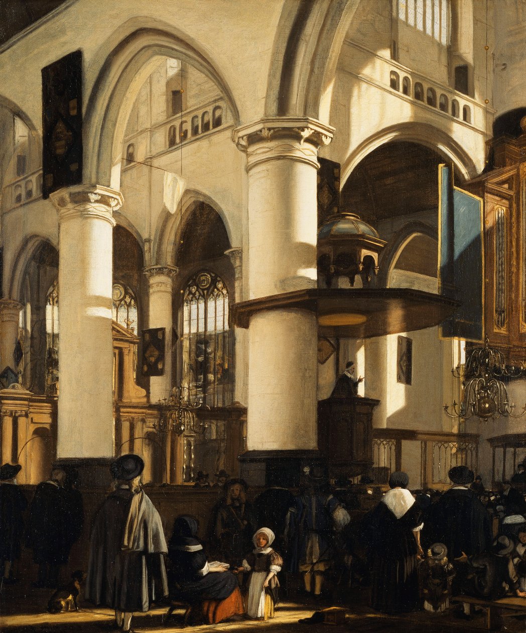 A Igreja Velha, Delft, com os fiéis ouvindo um sermão, 1669 de Emanuel de Witte