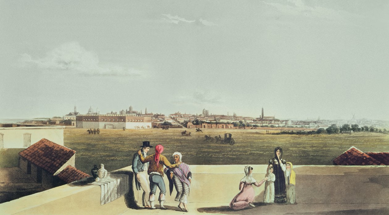 Vista geral de Buenos Aires da Plaza del Toros, de ilustrações pitorescas de Buenos Aires e Montevidéu, 1820 de Emeric Essex after Vidal