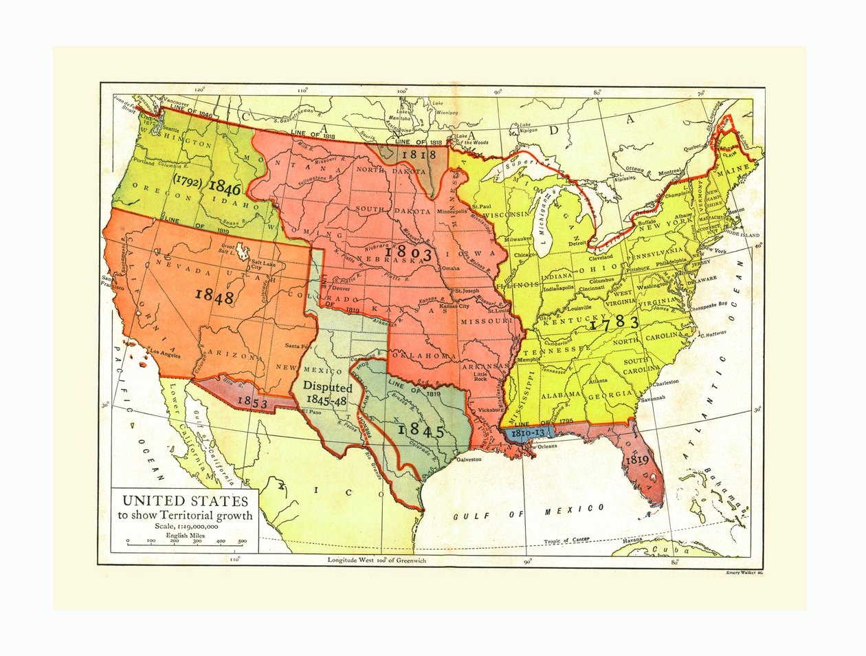Mapa de crescimento dos Estados Unidos, c1910s. de Emery Walker