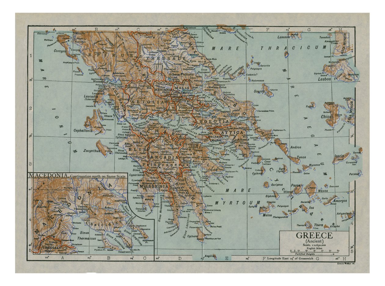 Mapa da Grécia antiga, c1910s. de Emery Walker
