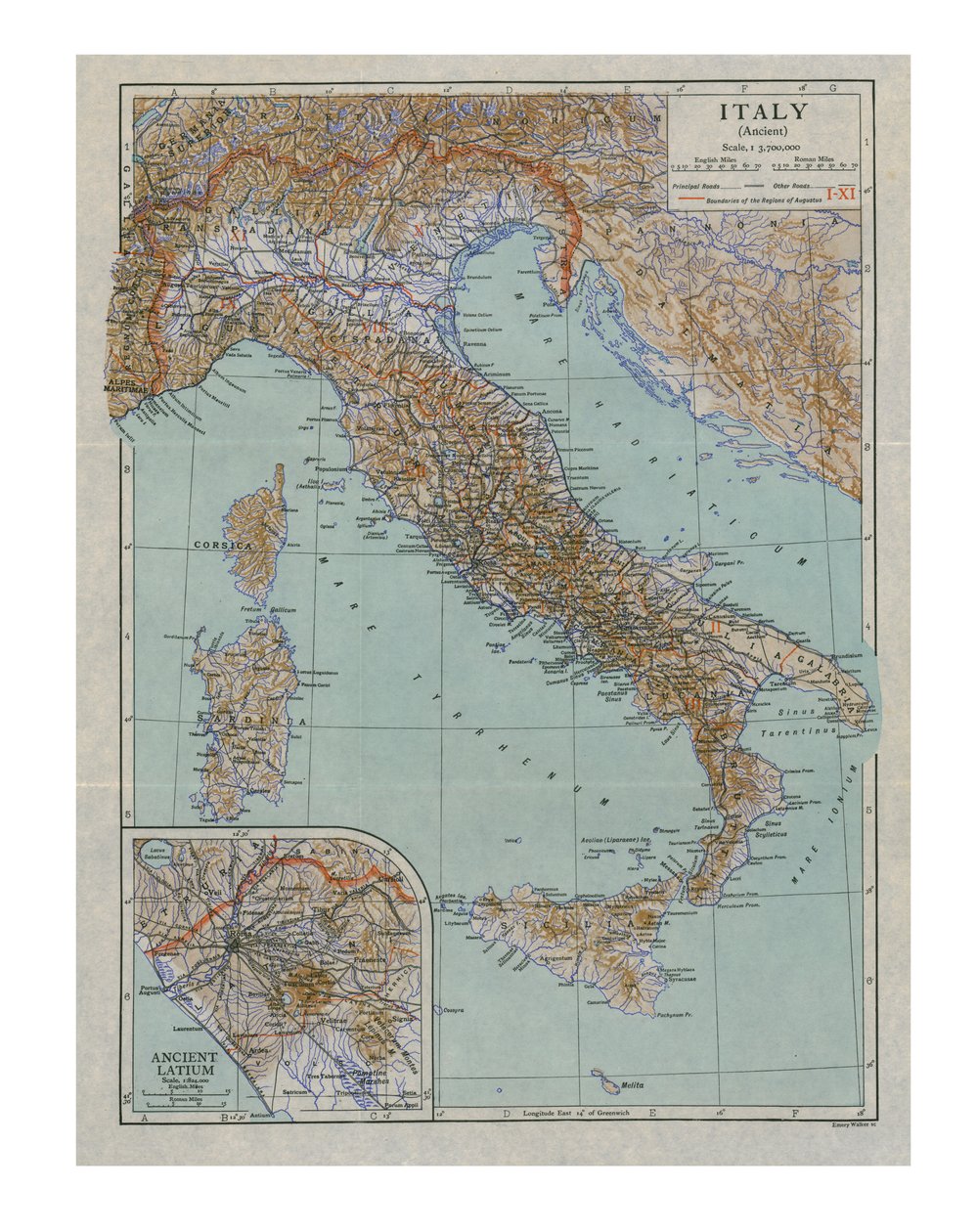 Mapa da Itália antiga, c1910s. de Emery Walker