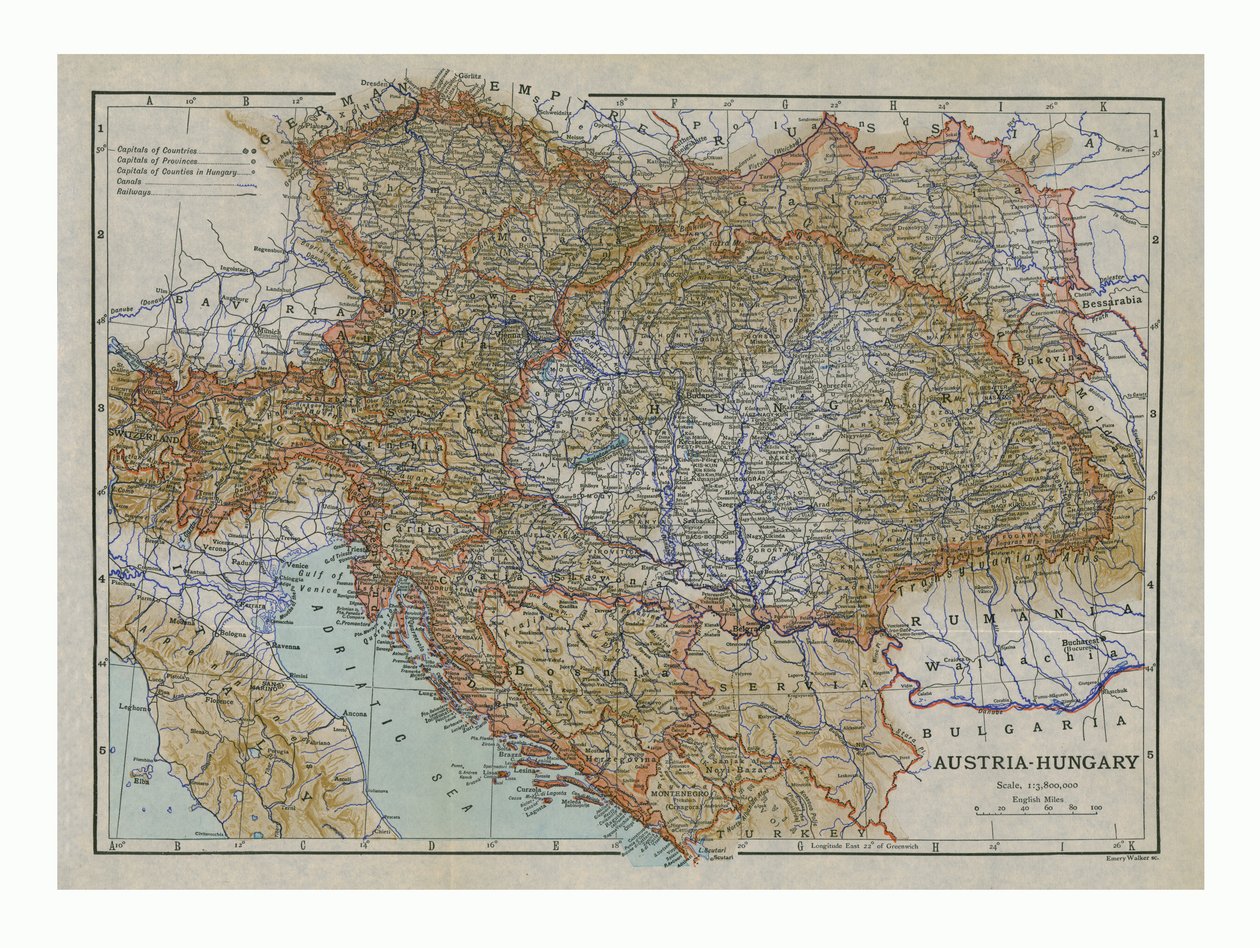 Mapa da Áustria-Hungria, c1910s. de Emery Walker